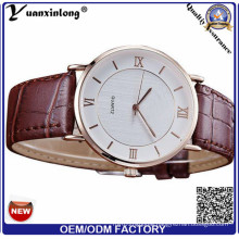 Yxl-844 Fashion Two Hands Alloy Case Leather Wrist Watch Gold or Silver Plated Watch for Men or Women